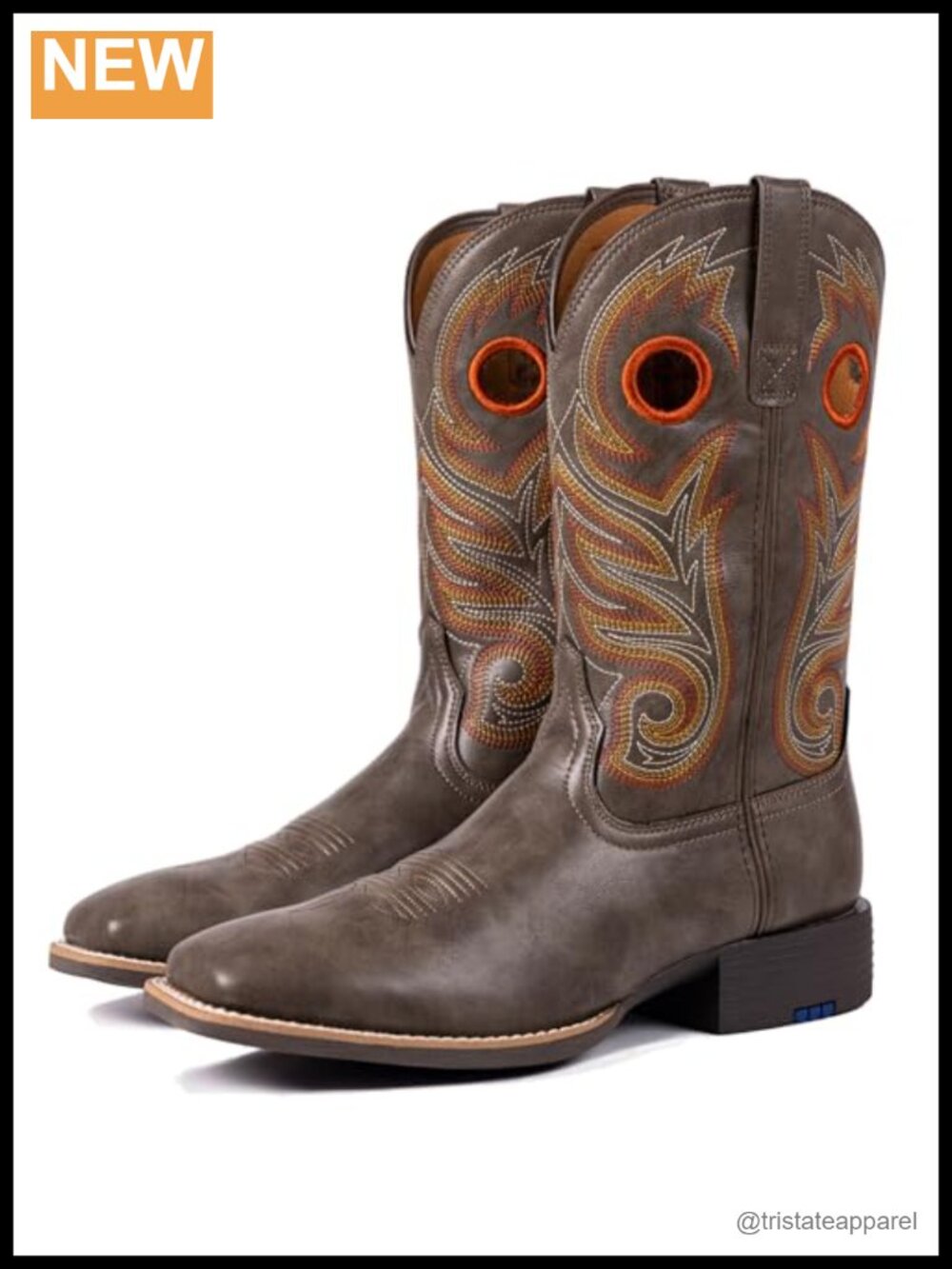 Men's Square Toe Western Boots Faux Leather Pull-On Mid-Calf Comfort